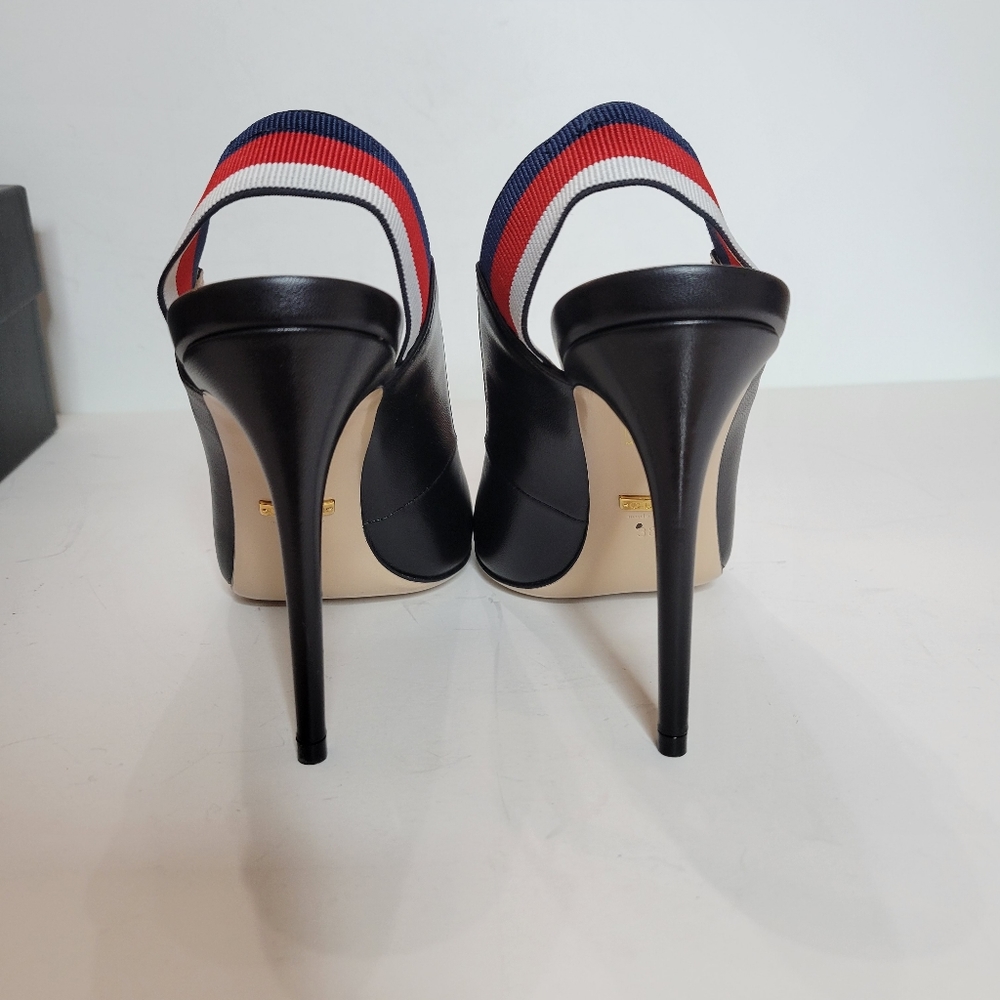 Gucci women's sylvie web and leather slingback pump size 8.5 NEW IN BOX - Picture 4 of 9